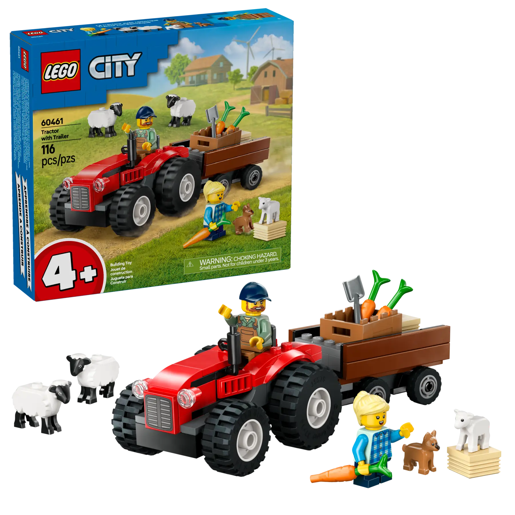 60461 Red Farm Tractor with Trailer & Sheep
