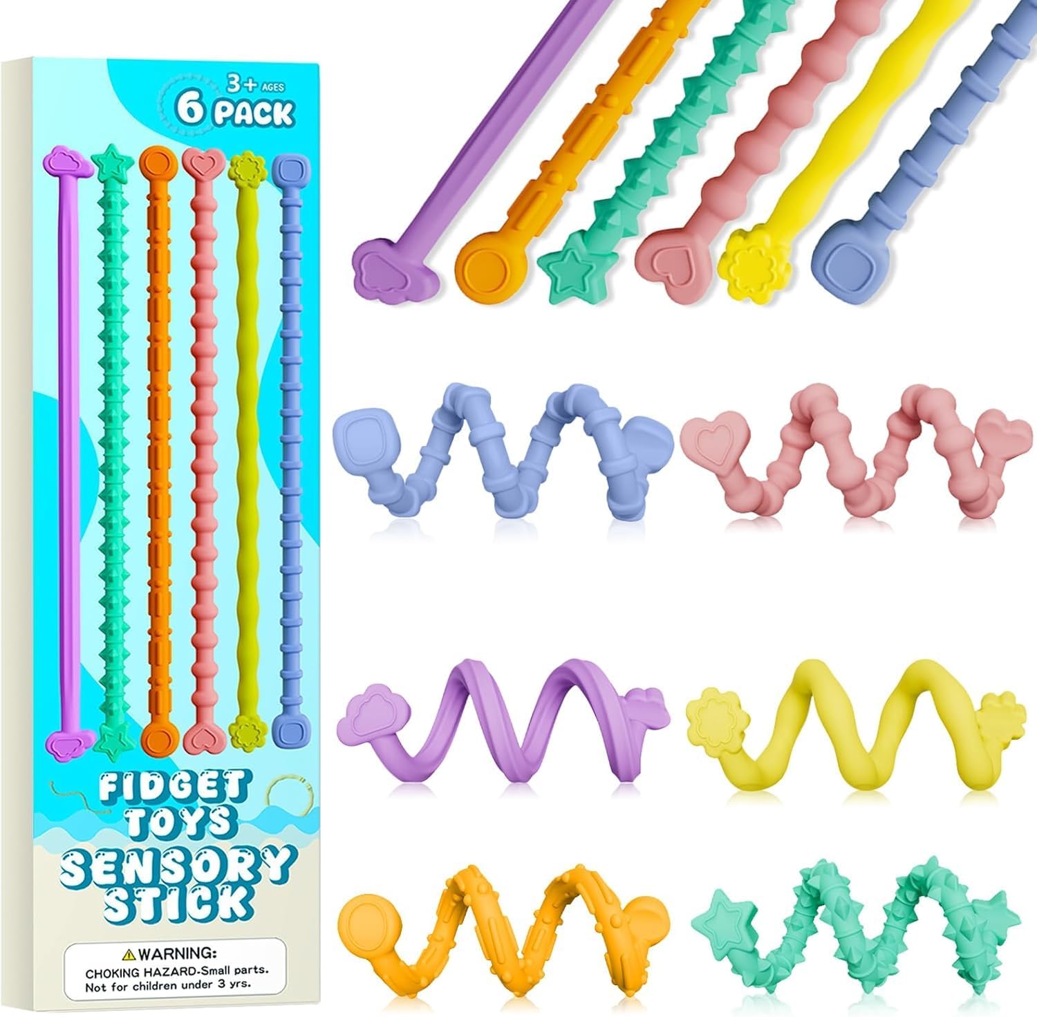 Bendable Textured Fidget Stick - 6 pack