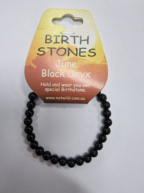 Birth Stone Bead Bracelet - June - Black Onyx