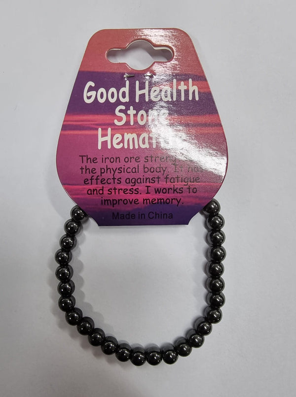 Stone Bead Bracelet - Good Health - Hematite