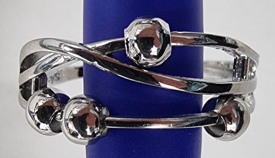 Silver Fidget Ring with 2 rows of beads - Size adjustable