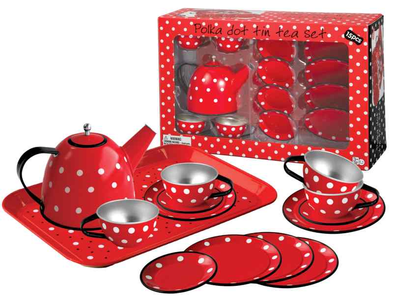 Tin Tea Set - Red Polka Dot