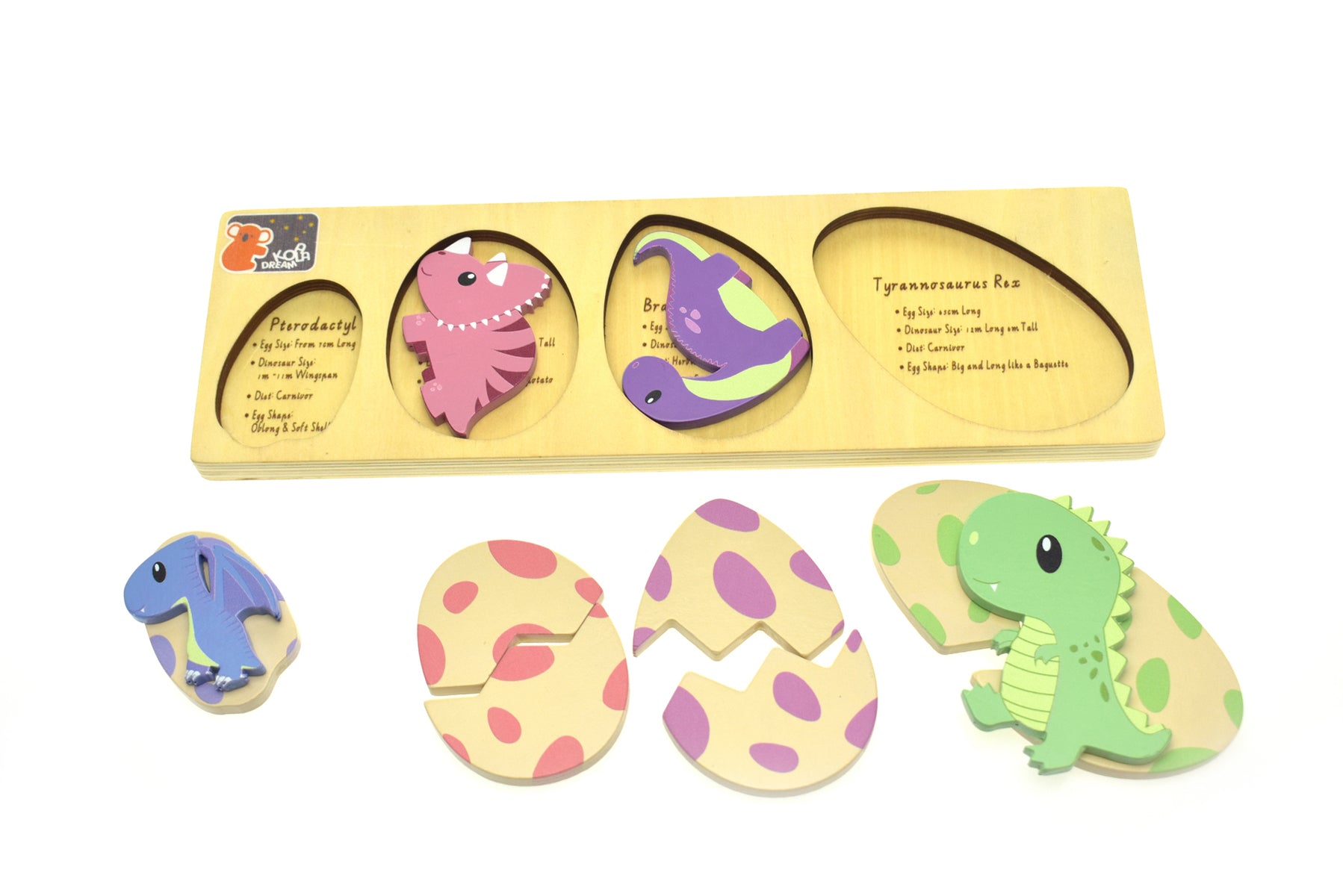 Dinosaur eggs with facts 2 layers puzzle board