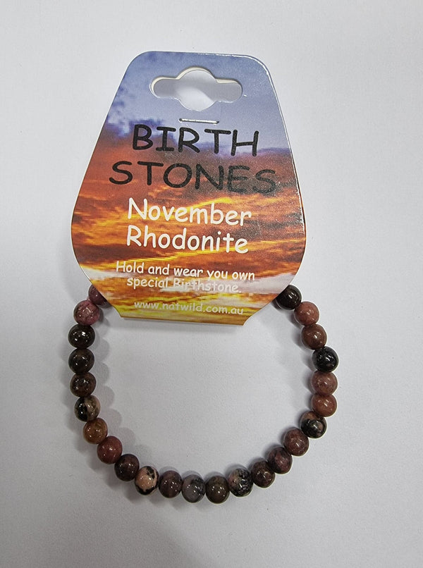 Birth Stone Bead Bracelet - November - Rhodonite