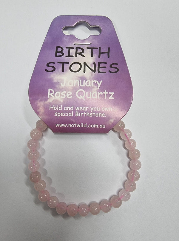Birth Stone Bead Bracelet - January - Rose Quartz