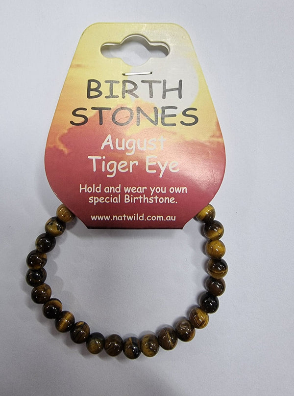 Birth Stone Bead Bracelet - August - Tiger Eye