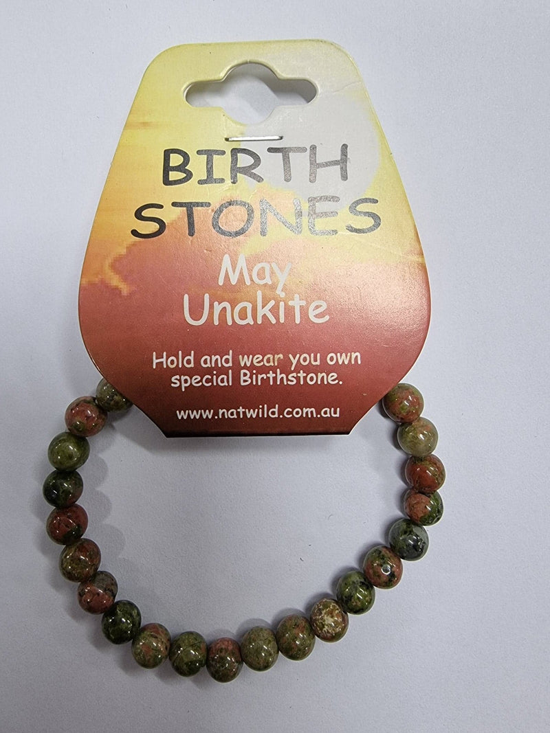 Birth Stone Bead Bracelet - May - Unakite