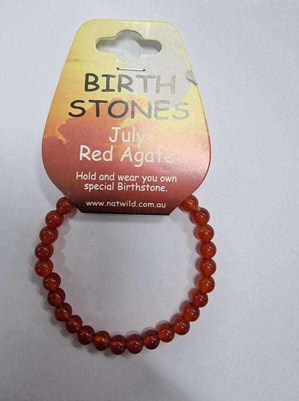 Birth Stone Bead Bracelet - July - Red Agate
