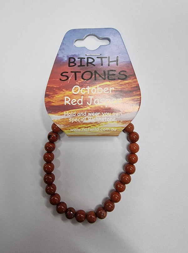 Birth Stone Bead Bracelet - October - Red Jasper