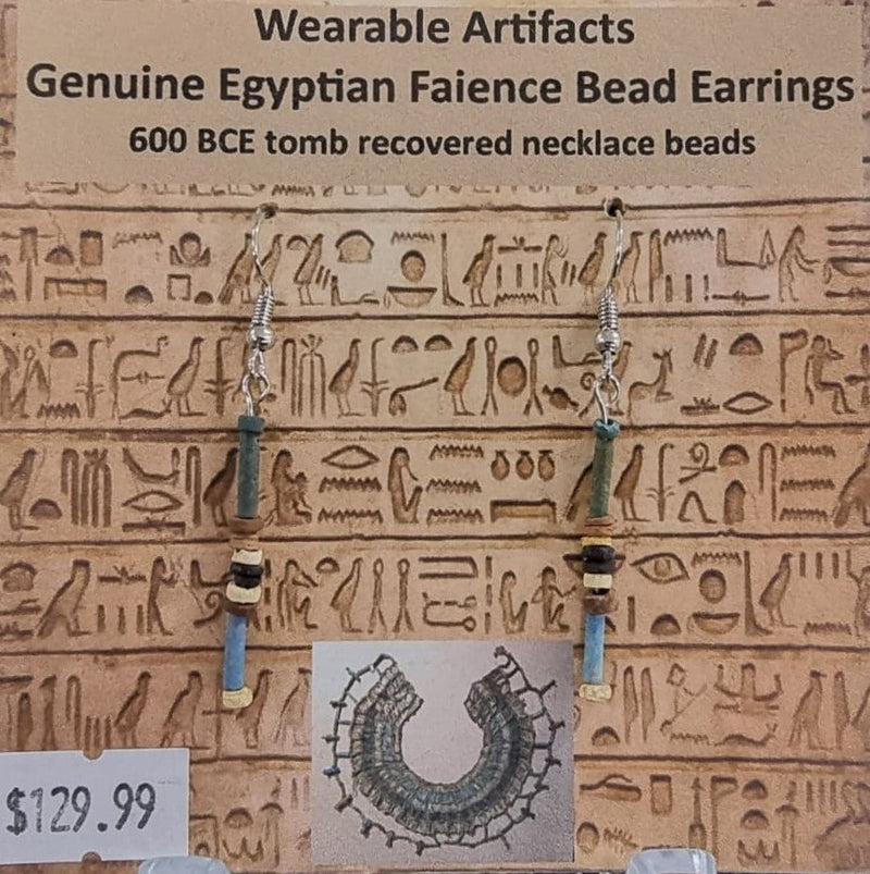 Wearable Artifact - Genuine Egyptian Faience Bead Earrings - C. 600 BCE