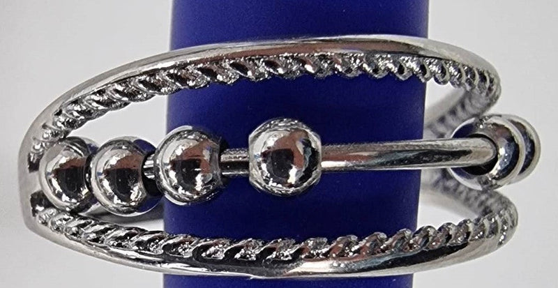 Silver Fidget Ring with 1 row of beads - Size adjustable