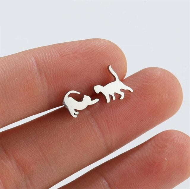 Stretching Cat Surgical Steel Earrings