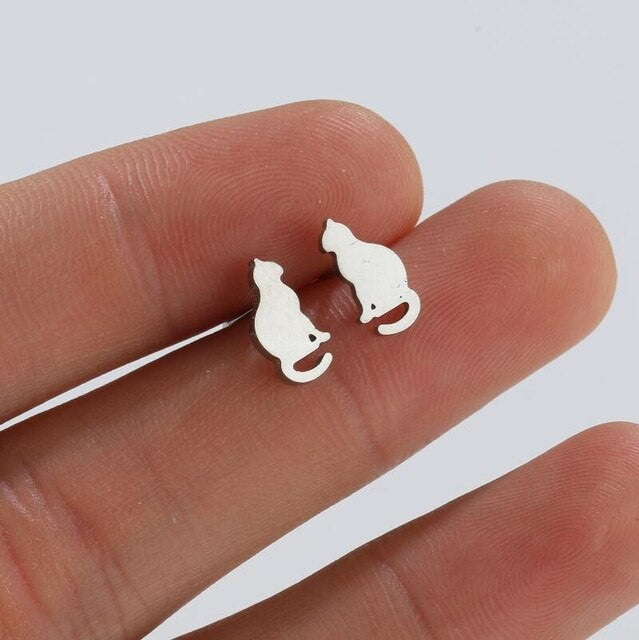 Cat Sitting Surgical Steel Earrings